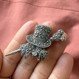 Vintage Disney 925 Sterling Silver & Marcasite Hat, Glove & Mickey Cane Brooch